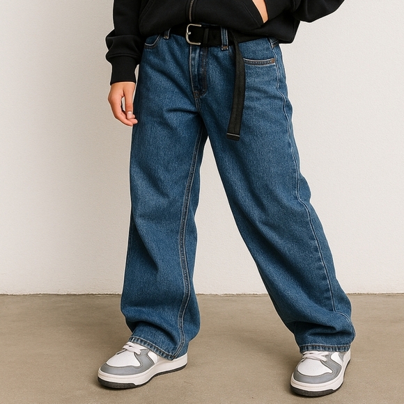 Iron Co Denim - Y2K Baggy Jeans, Wide Leg, Mid Rise, Carpenter/Skater style, Petite/Ankle Crop